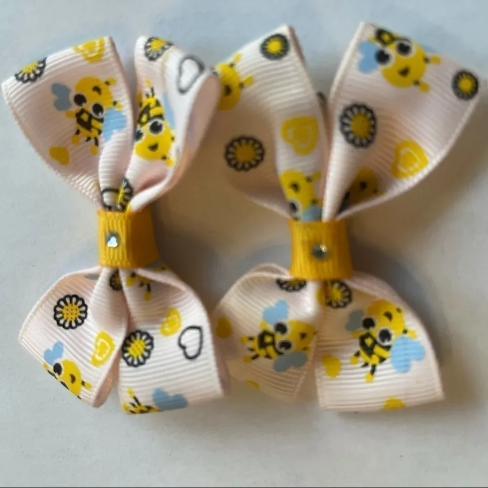 Bow pair hair bows accessories Honey bee love NEW